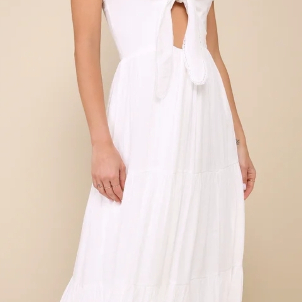 Lulu's White Midi Dress with Tie Detail